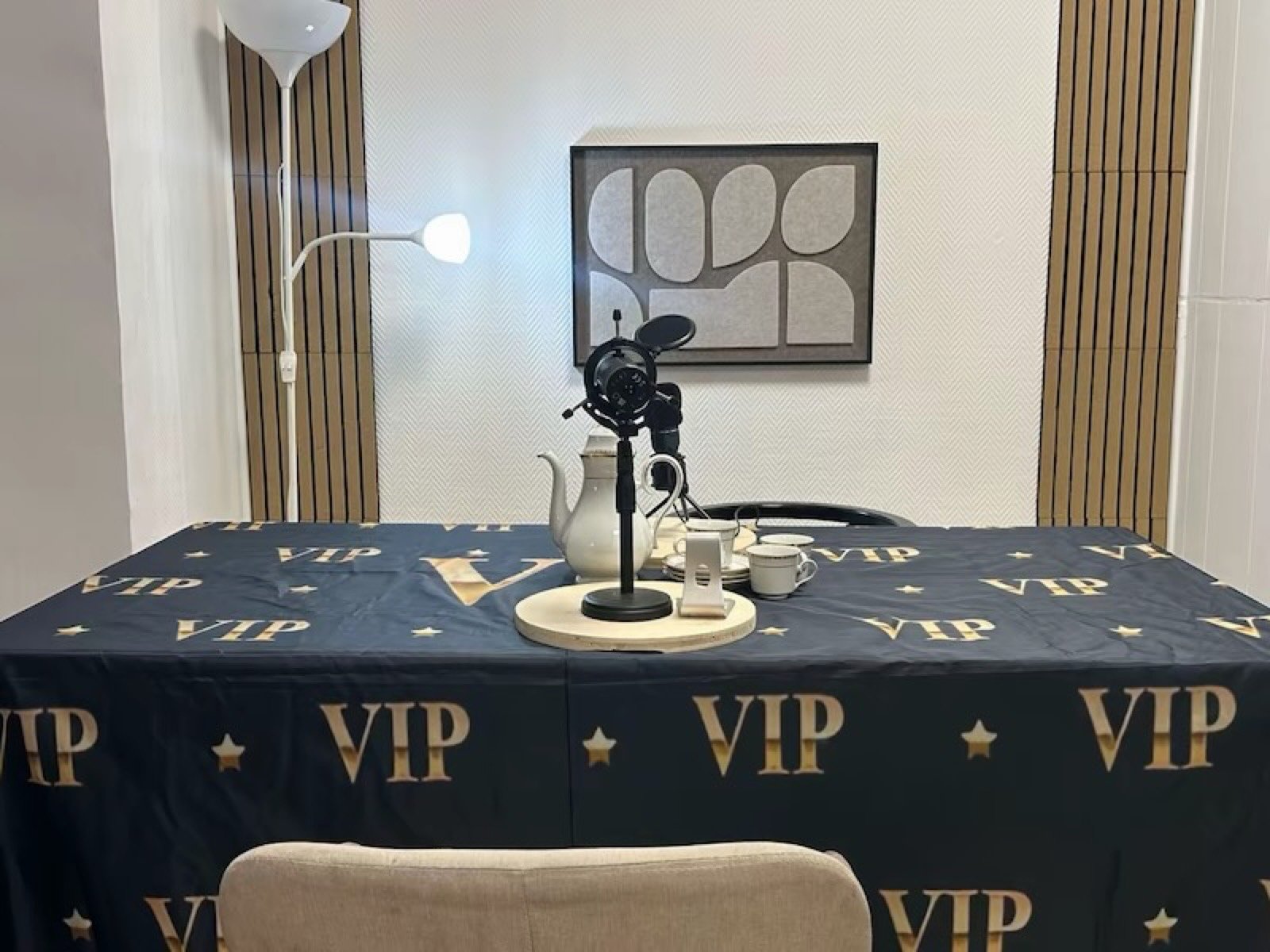 Coin réception VIP avec micro et acoustique traitée
